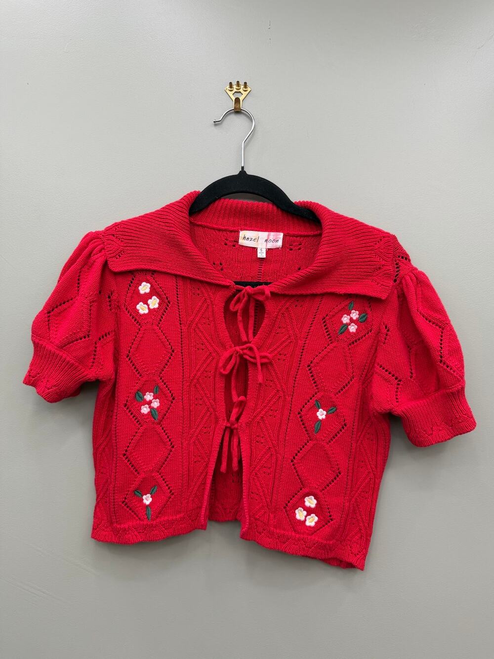 Hazel Moon Floral Embroidered Tie Front Cardigan Crop Top S